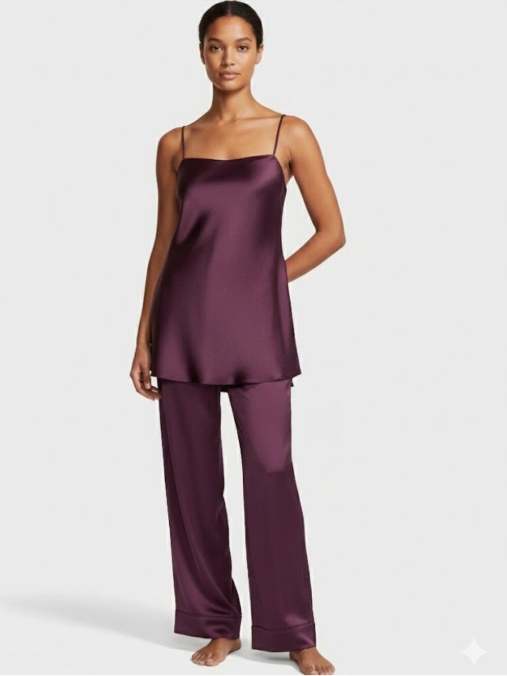VICTORIA SECRET Luxe SATIN Cami PAJAMA SET in Winter Wine Size Large